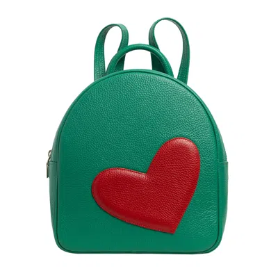 Laura Olaru Women's Adda Green Leather Backpack With Red Heart Attached