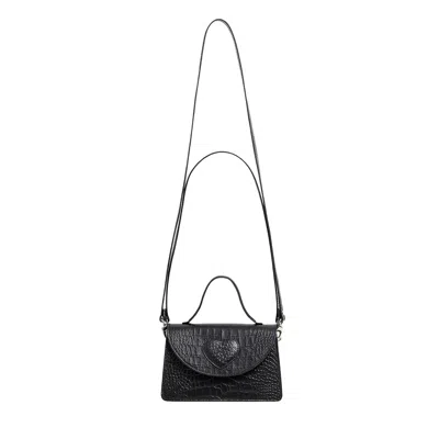 Laura Olaru Women's Amelie Black Croco Leather Bag With Heart Attached