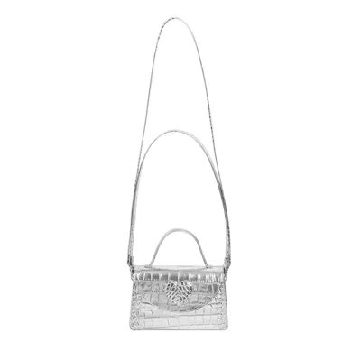 Laura Olaru Women's Amelie Silver Croco Leather Bag With Heart Attached