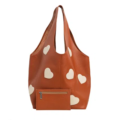Laura Olaru Women's Brown Sack Camel Textured-leather Bag With Cream Hearts Attached
