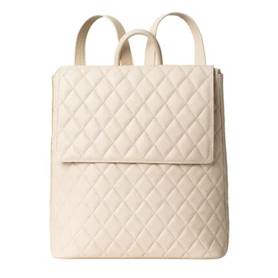Laura Olaru Women's Neutrals Antonia Quilted Cream Leather Backpack In Black/white