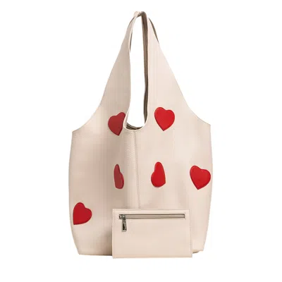 Laura Olaru Women's Neutrals Sack Cream Textured-leather Bag With Red Hearts Attached In Multi