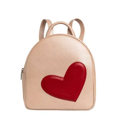 Laura Olaru Women's Pink / Purple Adda Pearly Pink Leather Backpack With Red Heart Attached In Pink/purple