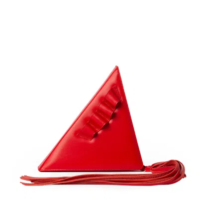 Laura Olaru Women's Triangle Red Leather Bag With Fringes