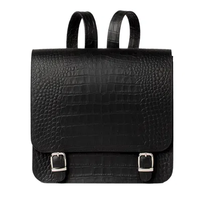 Laura Olaru Women's Square Black Croco Leather Backpack