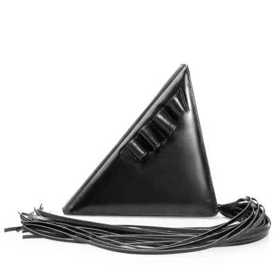 Laura Olaru Women's Triangle Black Leather Bag With Fringes