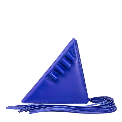 Laura Olaru Women's Triangle Blue Leather Bag With Fringes
