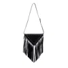 Laura Olaru Women's Triangle Maxi Black Leather Bag With Fringes And Staples In Black