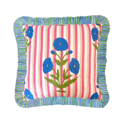 Laura Park Marigold Stripes Block Print Throw Pillow In Pink In Blue