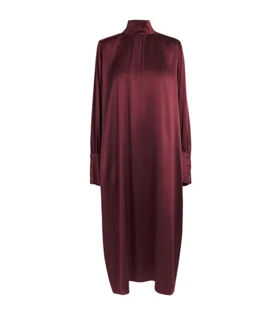Laura Pitharas Silk Gathered Midi Dress In Purple