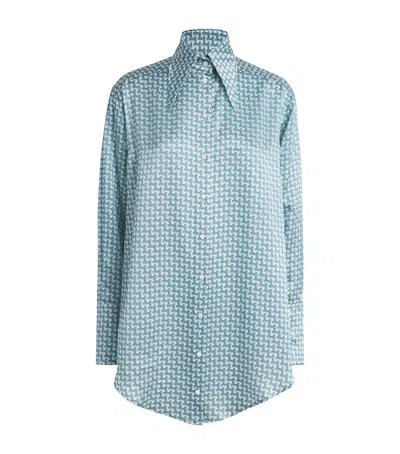 Laura Pitharas Silk Oversized Tile Shirt In Blue