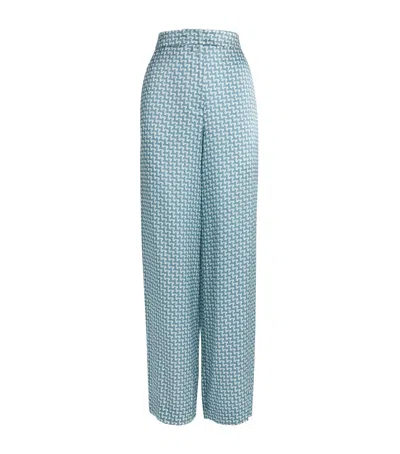 Laura Pitharas Silk Tile Wide-leg Trousers In Blue