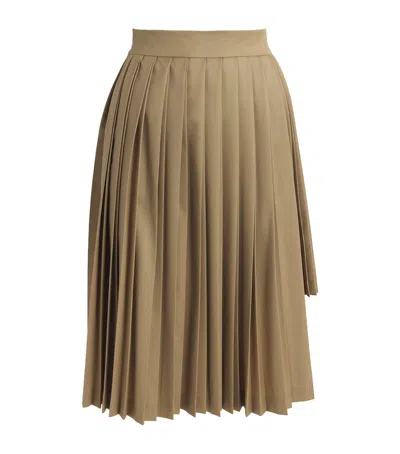 Laura Pitharas Virgin Wool Pleated Midi Skirt In Brown