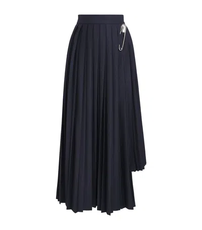 Laura Pitharas Wool Pleated Midi Skirt In Blue