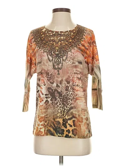 Pre-owned Laura Scott 3/4 Sleeve Top Gold Boatneck Tops