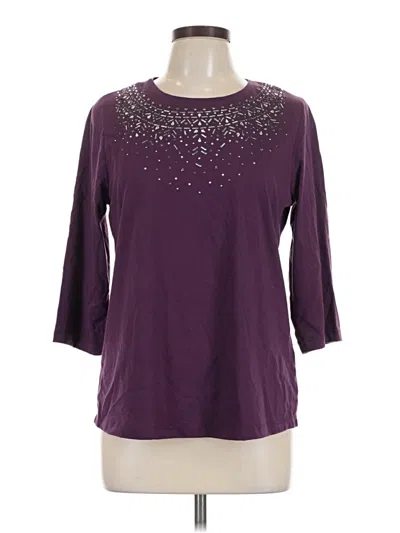 Pre-owned Laura Scott 3/4 Sleeve Top Purple Keyhole Neckline Tops