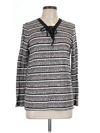 Pre-owned Laura Scott Long Sleeve Top Gray Tie Neck Tops