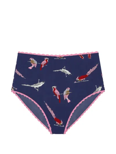 Laura Urbinati Bird-print Scalloped-trim Briefs In Blue