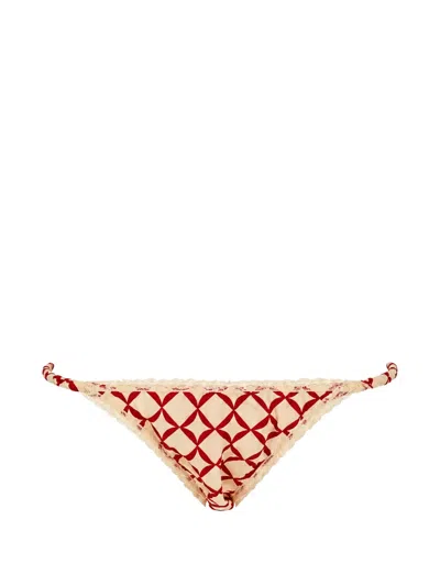 Laura Urbinati Geometric-print Lace-trim Briefs In Neutral