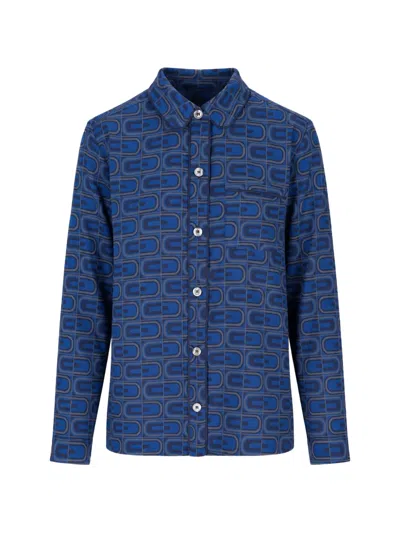 Laura Urbinati Geometric-print Long-sleeved Pajamas Top In Blue