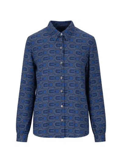 Laura Urbinati Geometric-print Long-sleeved Shirt In Blue