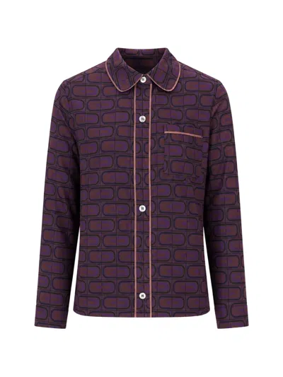 Laura Urbinati Geometric-print Piping-detail Pajamas Top In Purple