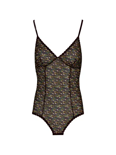 Laura Urbinati Geometric-print Tulle Bodysuit In Black