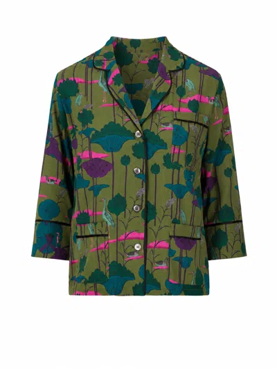 Laura Urbinati 3/4 Sleeves Pajama Shirt Green In Multi