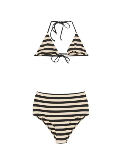 Laura Urbinati Striped High-waisted Bikini In Neutral