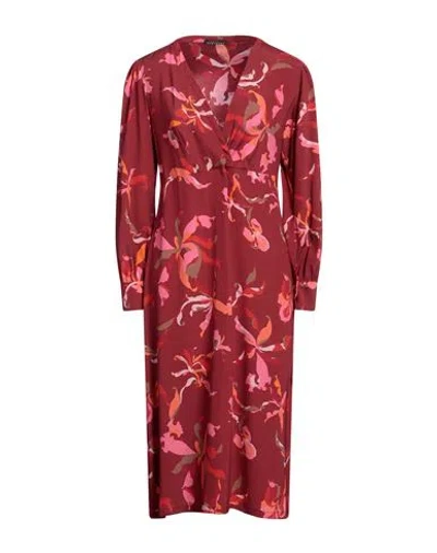 Laura Urbinati Woman Midi Dress Brick Size 8 Silk, Elastane In Red