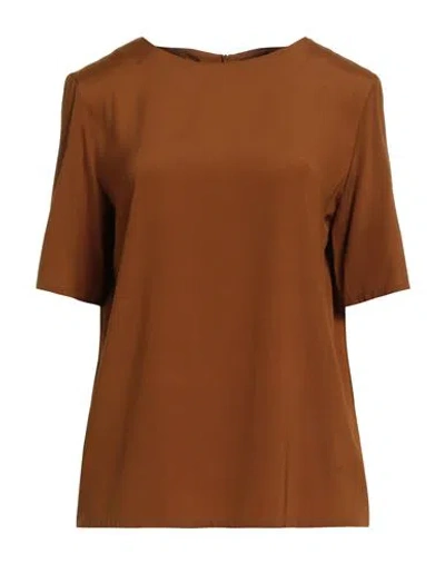 Laura Urbinati Woman Top Camel Size 10 Silk, Elastane In Sand
