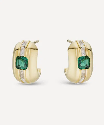 Laura Vann 14ct Gold-plated Vermeil Silver Green Stone And White Topaz Chunky Hoop Earrings