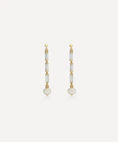 Laura Vann 18ct Gold-plated Vermeil Silver Column Longline Pearl Drop Earrings