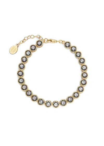 Laura Vann Cecily Crystal-embellished 18kt Gold-plated Bracelet In Black