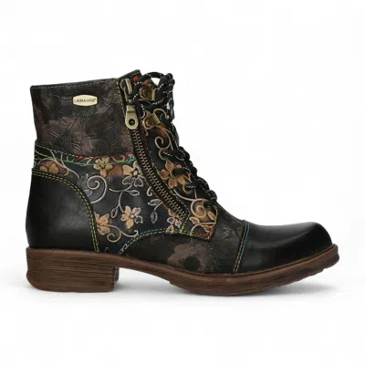 Laura Vita® Anita 006 Black Floral Womens Gothic Victorian Leather Ankle Boots