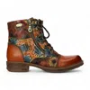 Laura Vita® Anita 006 Camel Brown Floral Womens Gothic Victorian Leather Ankle Boots In Brown
