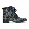 Laura Vita® Emcmao-45 Blue Floral Womens Gothic Victorian Leather Ankle Heeled Boots In Blue