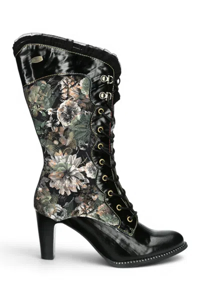 Laura Vita® Floral Womens Goth Victorian Black Leather Heeled High Boots - Alcbane-351