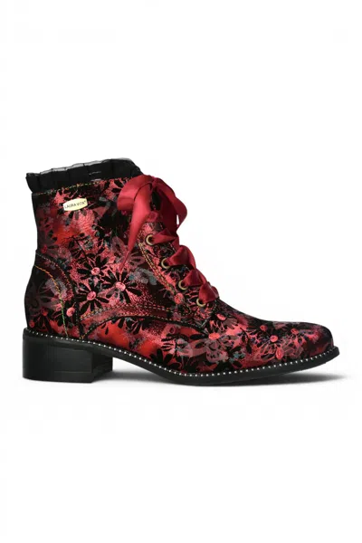 Laura Vita® Floral Womens Gothic Victorian Red Leather Ankle Heeled Boots - Emcmao-45 In Multi