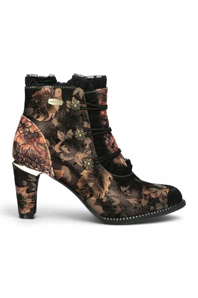 Laura Vita® Floral Womens Victorian Bronze Leather Heel Ankle Boots - Alcbaneo-130 In Multi