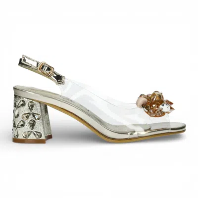 Laura Vita® Marlene 12 Clear Golden Slip-on Cinderella Block Heel Sandals In Transparent