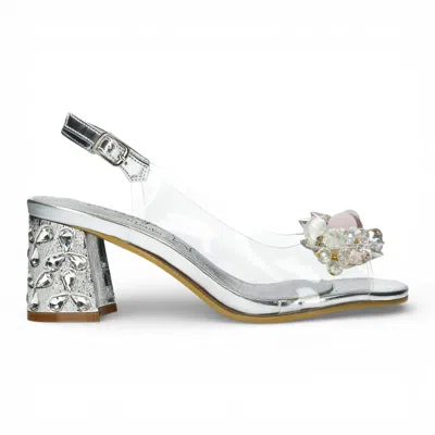 Laura Vita® Marlene 12 Clear Slip-on Cinderella Block Heel Sandals In Silver