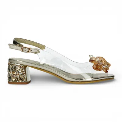 Laura Vita® Mily 22 Clear Golden Slip-on Cinderella Heel Sandals In Transparent