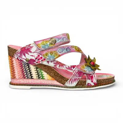 Laura Vita® Women's Balade 32 Rose Pink Floral Leather Wedge Espadrille Sandals
