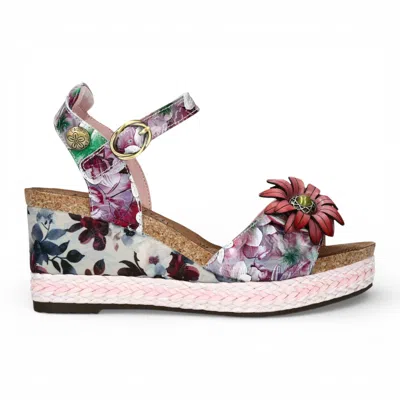Laura Vita® Women's Facyo 75 Lilac Purple Floral Leather Wedge Espadrille Sandals In Multi