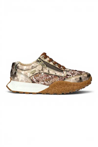 Laura Vita® Women's Floral Golden Leather Trainer Sneaker Shoes - Evitao-03 In Multi