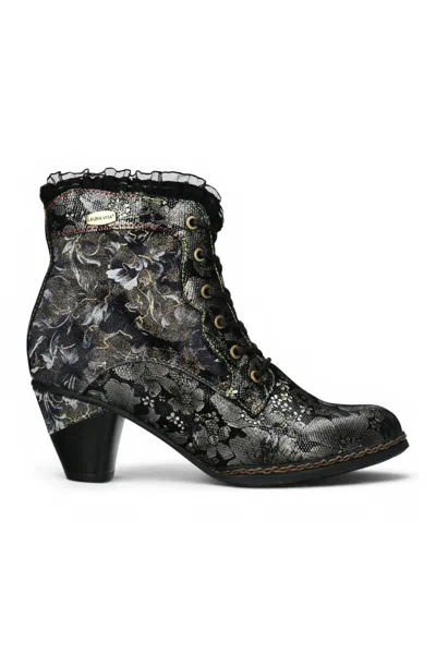 Laura Vita® Women's Floral Goth Victorian Black Leather Heeled Ankle Boots - Alcizeeo-190
