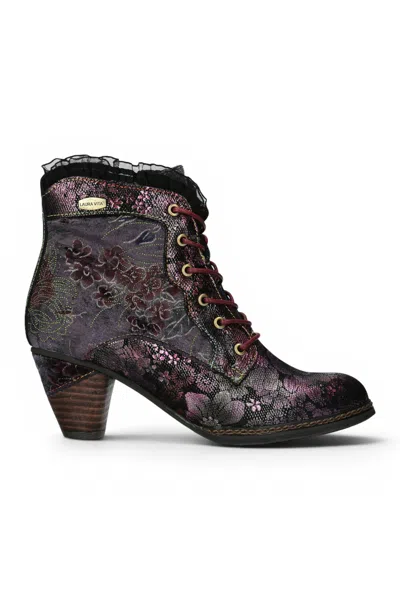 Laura Vita® Women's Floral Goth Victorian Violet Leather Heeled Ankle Boots - Alcizeeo-190 In Purple