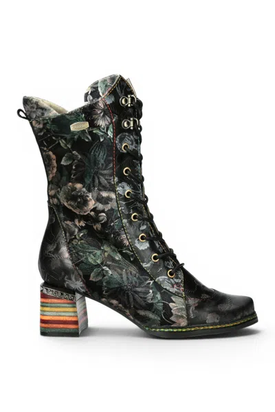 Laura Vita® Women's Goth Victorian Floral Black Leather High Lace-up Boots - Ibcano-15