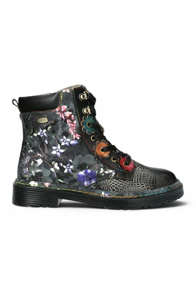 Laura Vita® Women's Gothic Victorian Floral Black Leather Lace-up Boots - Incaso-39 In Multi